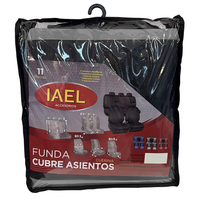 JGO. FUNDA CUERINA COMBINADA, COMPLETA. 11PCS NEGRA CON GRIS
