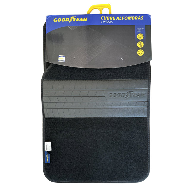 JGO. CUBRE ALFOMBRAS FELPA CON GOMA PISADA NEUMATICO GOODYEAR, PVC, 4 PCS - 2