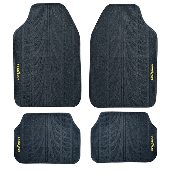 JGO. CUBRE ALFOMBRAS FELPA PISADA NEUMATICO GOODYEAR, PVC, 4 PIEZAS