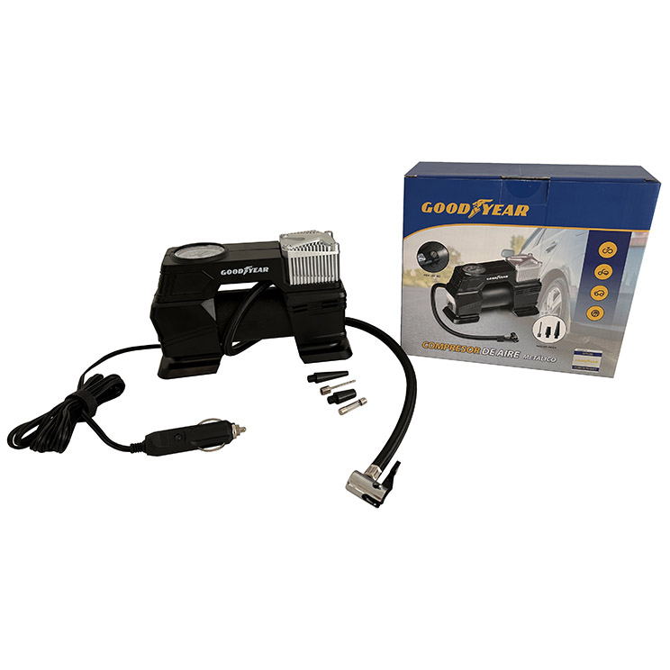 COMPRESOR DE AIRE GOODYEAR, 12V, REFORZADO, CON LUZ, MANOMETRO 150 PSI - 2