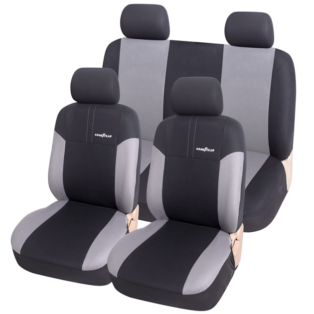 JGO. FUNDA ASIENTO, COMPLETA, GOODYEAR, NEGRA CON GRIS, 10 PIEZAS