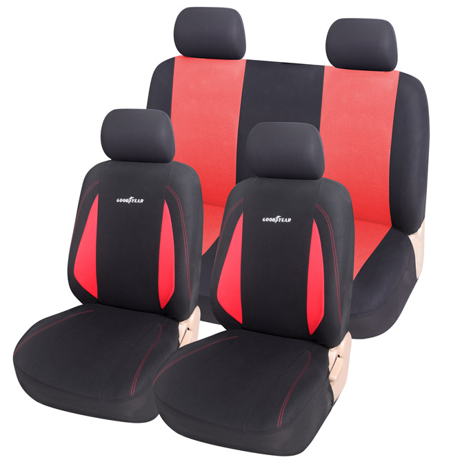 JGO. FUNDA ASIENTO, COMPLETA, GOODYEAR, NEGRA CON ROJO, 10 PIEZAS