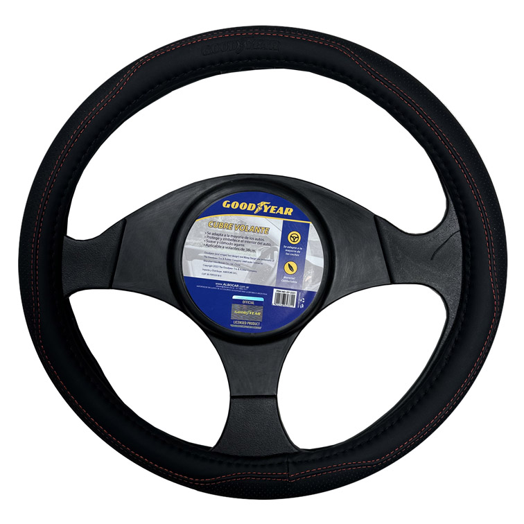 CUBRE VOLANTE GOODYEAR, NEGRO CON COSTURA ROJA, AUTO 38CM
