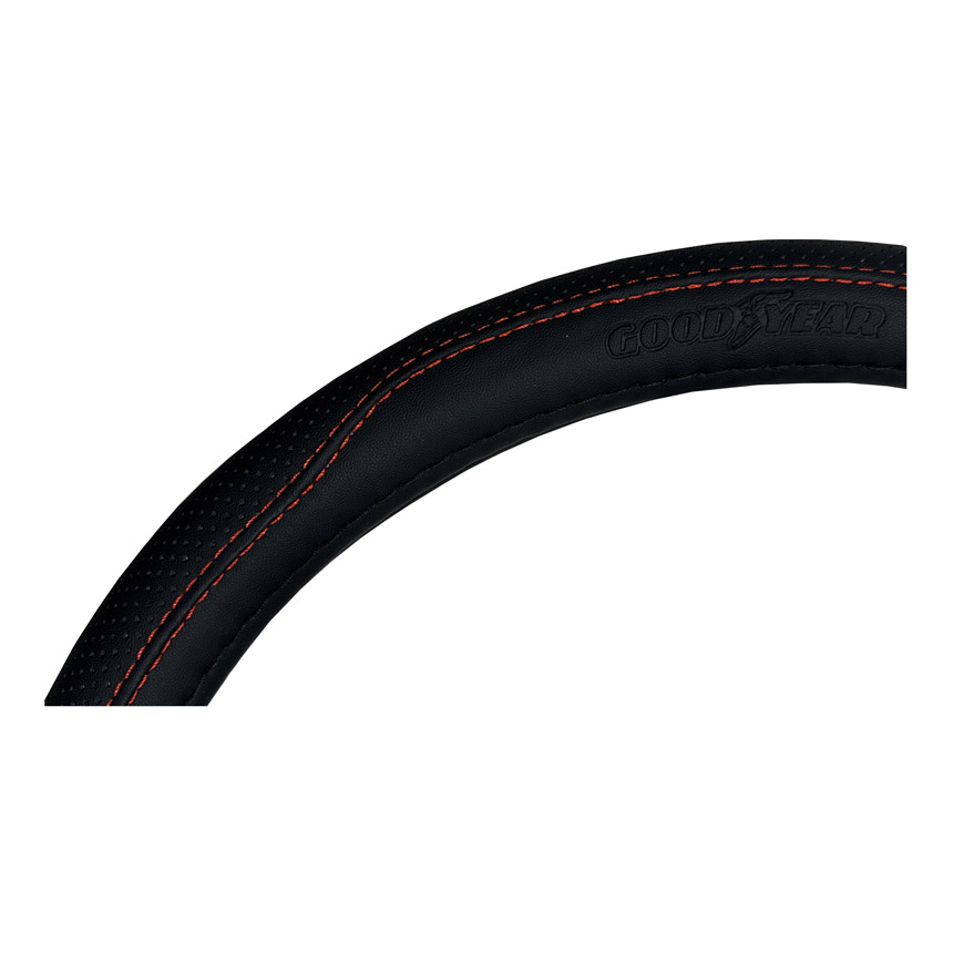 CUBRE VOLANTE GOODYEAR, NEGRO CON COSTURA ROJA, AUTO 38CM - 2