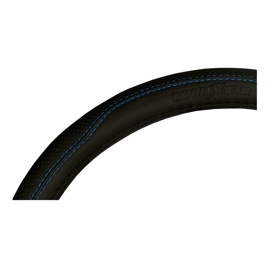 CUBRE VOLANTE GOODYEAR, NEGRO CON COSTURA AZUL, AUTO 38CM - 2
