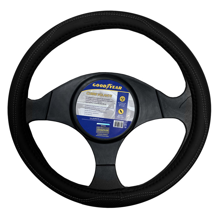 CUBRE VOLANTE GOODYEAR, NEGRO CON COSTURA GRIS, AUTO 38CM