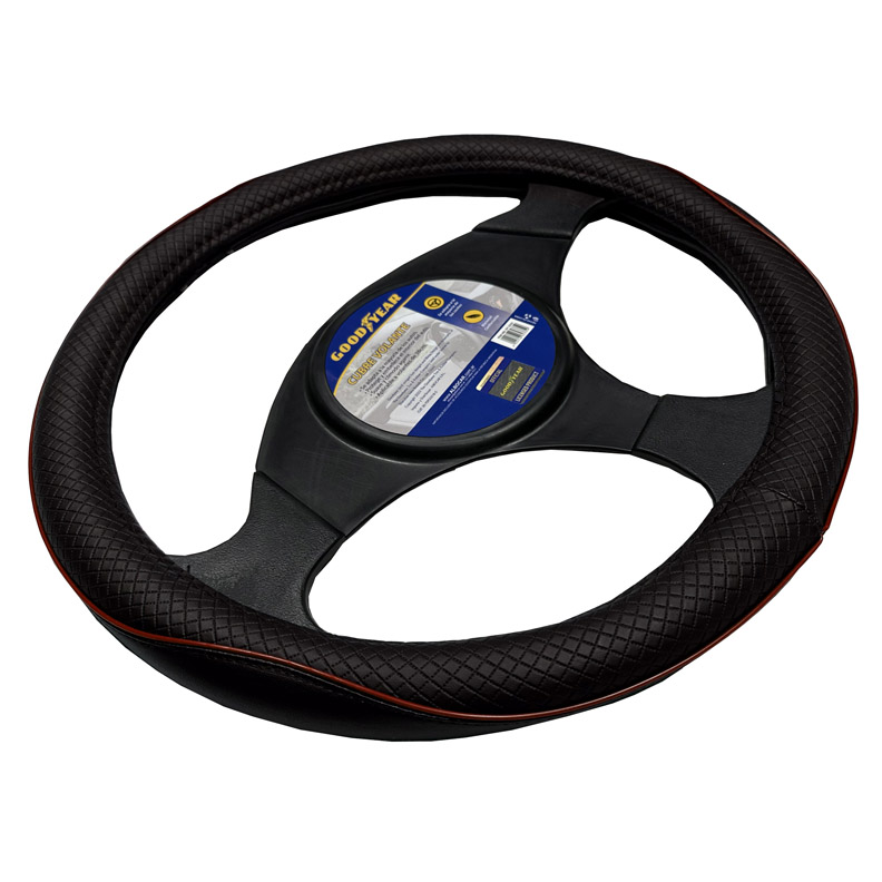 CUBRE VOLANTE GOODYEAR, NEGRO CON RIBETE REFLECTIVO ROJO, AUTO 38CM - 2