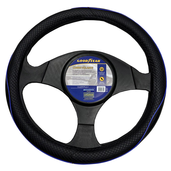 CUBRE VOLANTE GOODYEAR, NEGRO CON RIBETE REFLECTIVO AZUL, AUTO 38CM