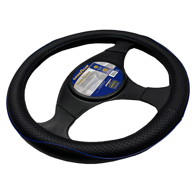 CUBRE VOLANTE GOODYEAR, NEGRO CON RIBETE REFLECTIVO AZUL, AUTO 38CM - 2