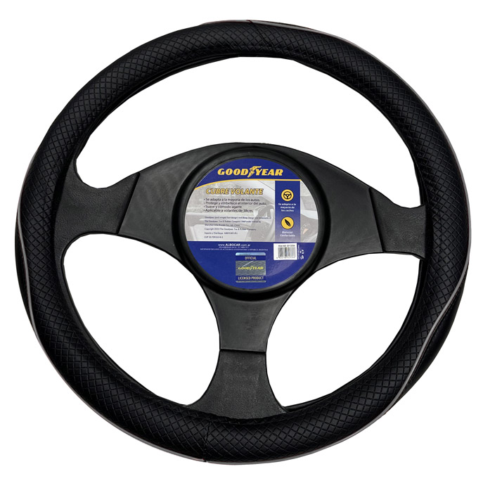 CUBRE VOLANTE GOODYEAR, NEGRO CON RIBETE REFLECTIVO GRIS, AUTO 38CM