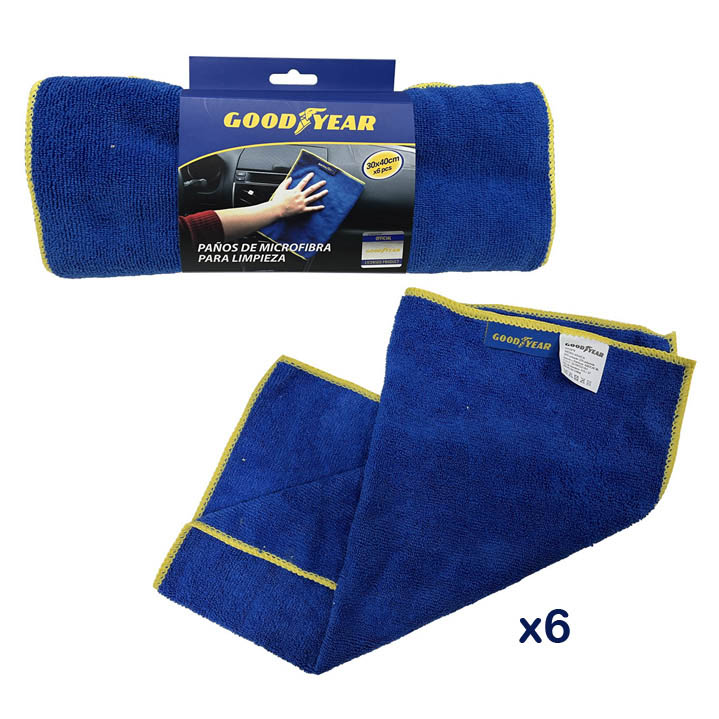 KIT 6PCS PAÑOS MICROFIBRA GOODYEAR 30X40CM