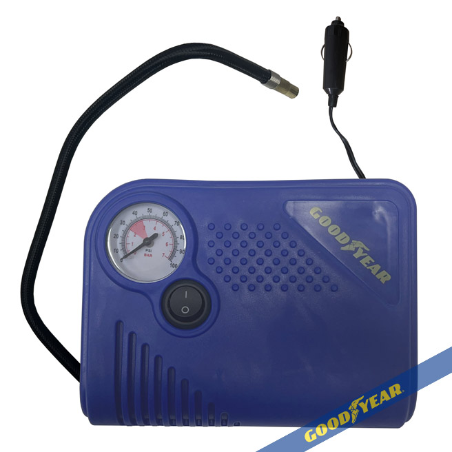 MINI COMPRESOR DE AIRE GOODYEAR, 12V, CON PICOS PELOTA E INFLABLE