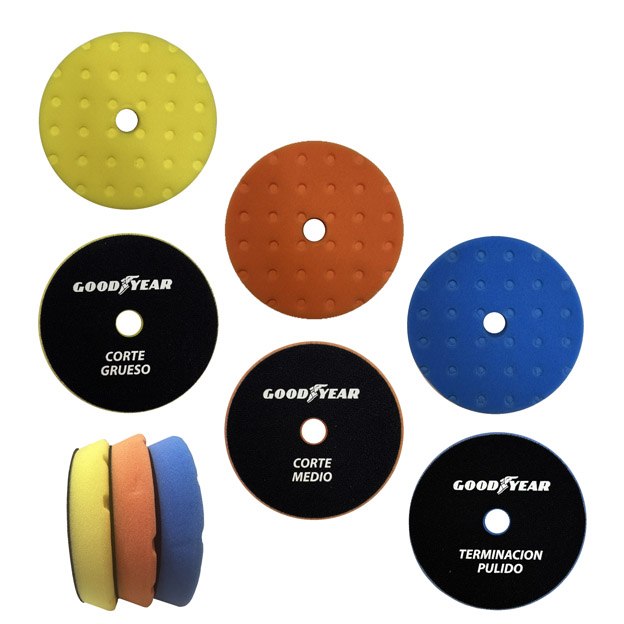 DISCOS DE PULIDO X3 GOODYEAR, ESPUMA, CORTE MEDIO, GRUESO Y PULIDO, 5" 12.7CM