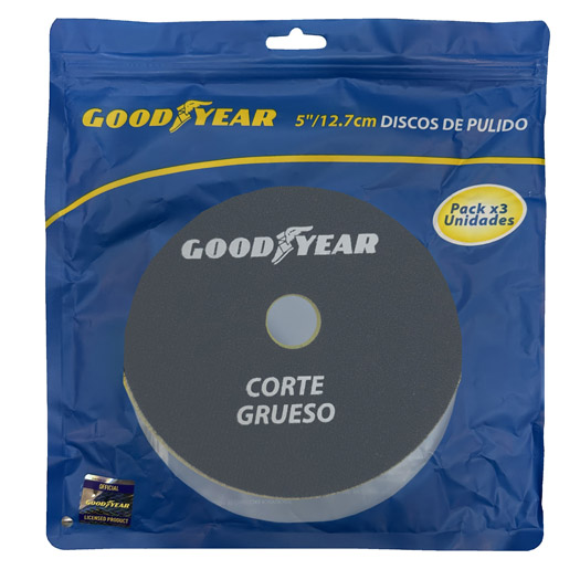 DISCOS DE PULIDO X3 GOODYEAR, ESPUMA, CORTE MEDIO, GRUESO Y PULIDO, 5" 12.7CM - 2