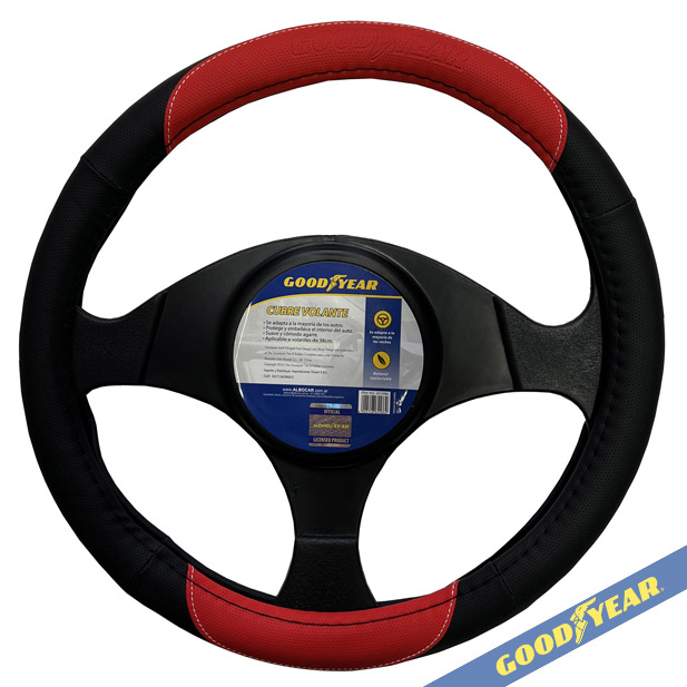 CUBRE VOLANTE GOODYEAR, NEGRO CON ROJO, AUTO 38CM