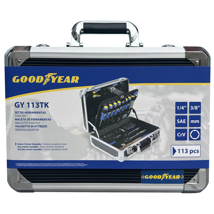 KIT DE HERRAMIENTAS GOODYEAR 113 PCS, CON MALETIN DE ALUMINIO