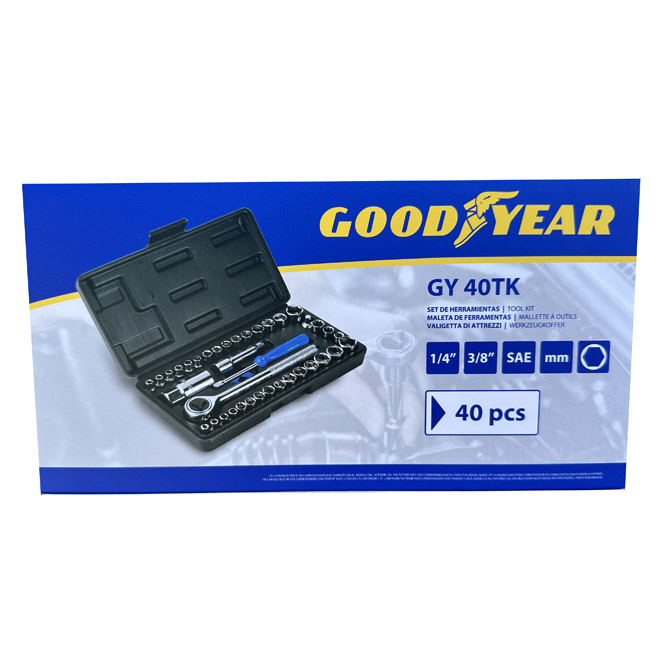 KIT DE HERRAMIENTAS GOODYEAR 40 PCS, CON CAJA PLASTICA