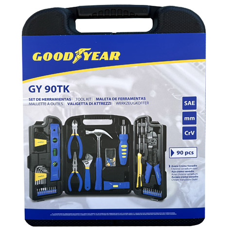 KIT DE HERRAMIENTAS GOODYEAR 90 PCS, CON CAJA PLASTICA