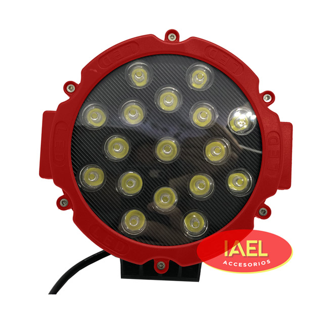 FARO LED REDONDO 51W 17 LEDS, 17,5CM DIAMETRO, FRENTE ROJO