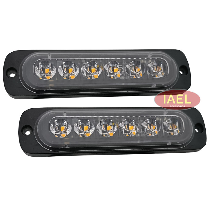 FARO 6 LEDS EXTRA CHATO, FLASH Y FIJO, 6W, 12-24V ROJO
