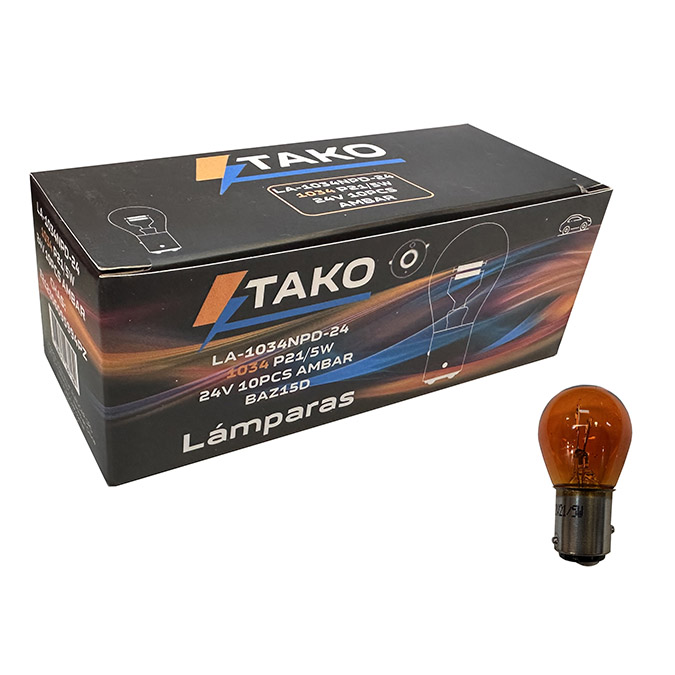 LAMPARA 1034 AMBAR PATA DESPLAZADA `V`, 21/5W 24V - TAKO