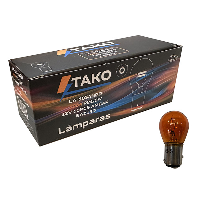 LAMPARA 1034 AMBAR PATA DESPLAZADA `V`, 21/5W 12V - TAKO