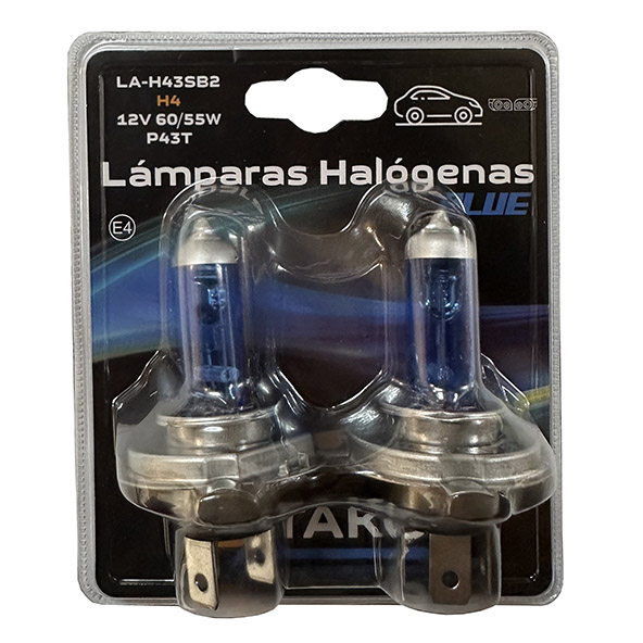 JGO. LAMPARA H4 PT43 60/55W 12V SUPER BLANCA, EN BLISTER - TAKO