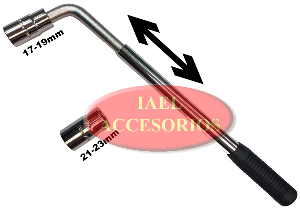 LLAVE DE RUEDA EN L, BOCAS TUBO INTERCAMBIABLES 17X19MM 21X23MM