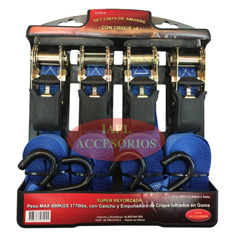 KIT X4 CINTA DE AMARRE T/CRIQUE 1` X 5 MTS. SUPER REFORZADA C/GOMA 800