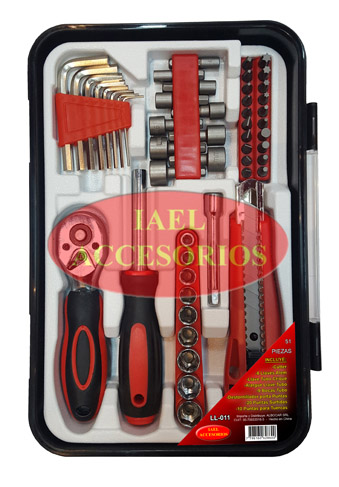 KIT 51 HERRAMIENTAS EN CAJA PLAST, ALEM, DESTORNILLADOR, PUNTAS, TUBOS