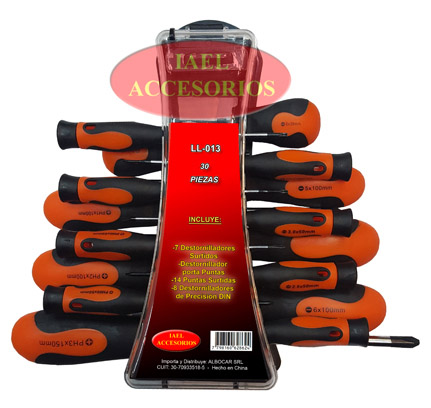 KIT 30 HERRAMIENTAS DESTORNILLADORES + PUNTAS PRECISION, SOPORT PLASTI