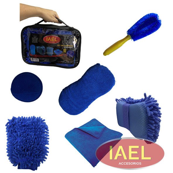 KIT LIMPIEZA X7 AZUL BOLSO-CEPILLO, MICROFIBRA, ESPONJAS-GUANTE-DISCO - 2