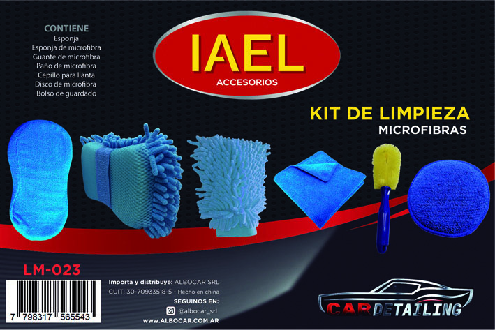 KIT LIMPIEZA X7 AZUL BOLSO-CEPILLO, MICROFIBRA, ESPONJAS-GUANTE-DISCO - 3