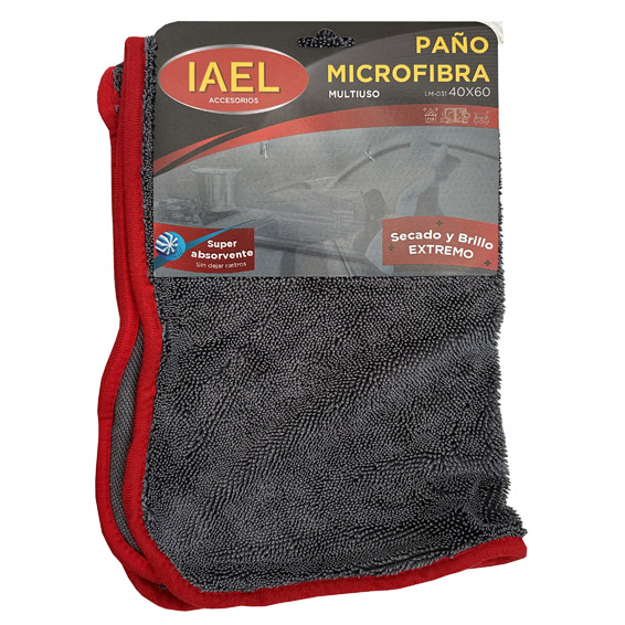 PAÑO DE LIMPIEZA MICROFIBRA MULTIUSO, SUPER ABSORV, 40X60CM, GRIS/ROJO