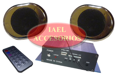 KIT POTENCIA MP3+FM+CONTROL+PARLANTES MOTO 200WX2