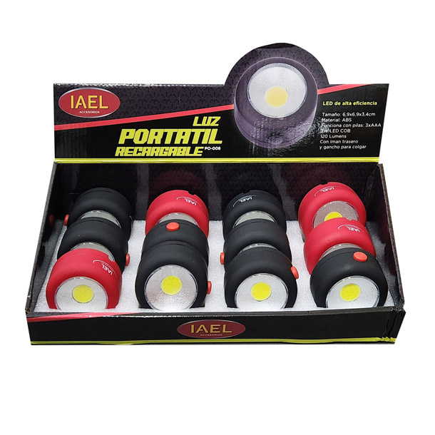 PORTATIL LUZ LED COB 3W, REDONDO, C&TECLA, PARA COLGAR E IMAN, A PILA