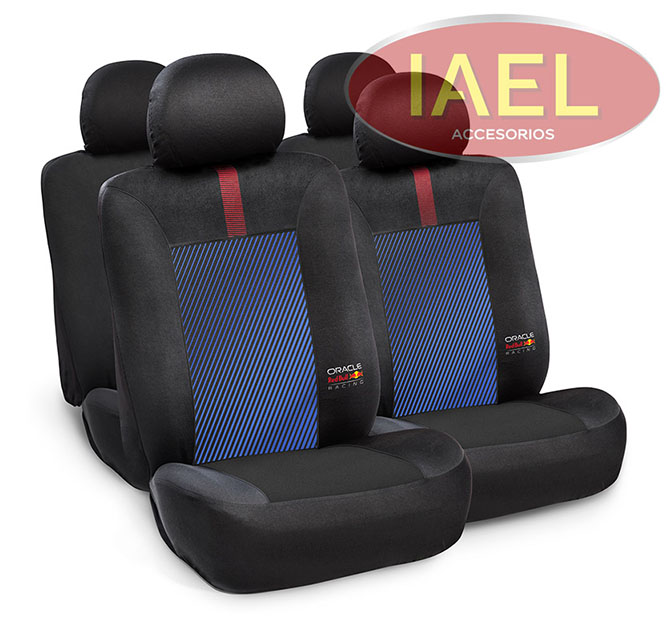 JGO. FUNDA COMPLETA TELA 10PCS NEGRA CON DETALLE ROJO Y RAYAS AZULES - ORACLE RED BULL RACING