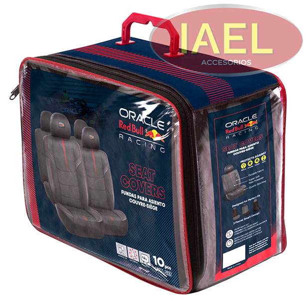 JGO. FUNDA PRO COMPLETA TELA Y CUERO ECO 10PCS NEGRA CON DETALLE ROJO - ORACLE RED BULL RACING - 2