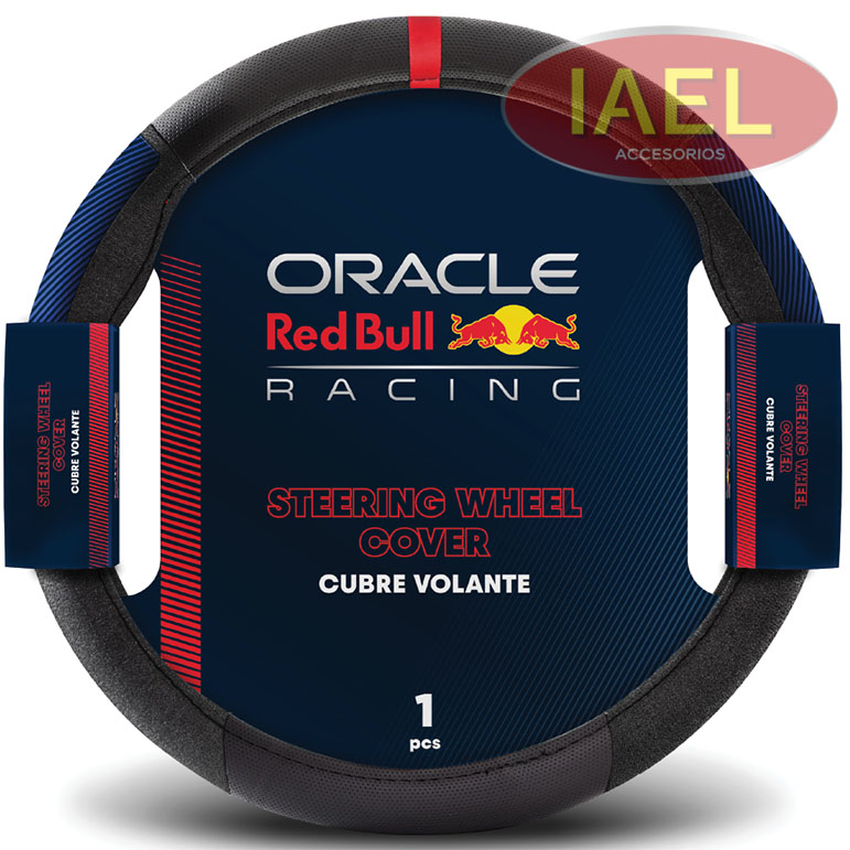 CUBRE VOLANTE 38CM NEGRO CON APLIQUES LINEAS AZULES Y DETALLE ROJO - ORACLE RED BULL RACING