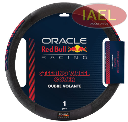 CUBRE VOLANTE 38CM NEGRO CON APLIQUES AZUL Y ROJO - ORACLE RED BULL RACING