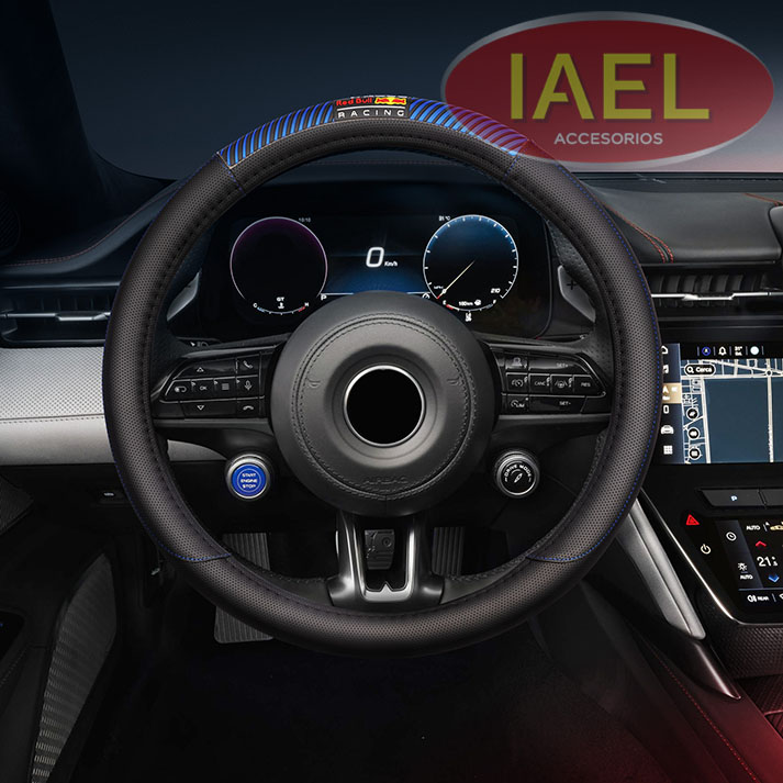 CUBRE VOLANTE 38CM NEGRO CON APLIQUE GOMA LINEAS Y COSTURA AZUL - ORACLE RED BULL RACING - 3