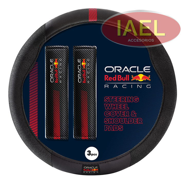 KIT CUBRE VOLANTE 38CM CON CUBRE CINTURON NEGRO CON ROJO - ORACLE RED BULL RACING