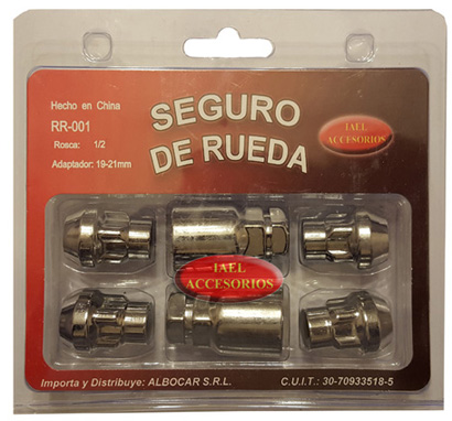 JGO. SEGURO RUEDA CROMADO 4 TUERCAS, CON 2 ADAPTADORES