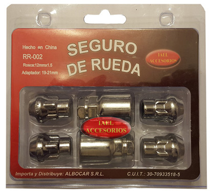 JGO. SEGURO RUEDA CROMADO 4 TUERCAS, CON 2 ADAPTADORES