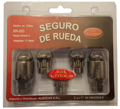 JGO. SEGURO RUEDA CROMADO 5 TUERCAS, CON 2 ADAPTADORES