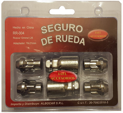 JGO. SEGURO RUEDA CROMADO 4 TUERCAS, CON 2 ADAPTADORES