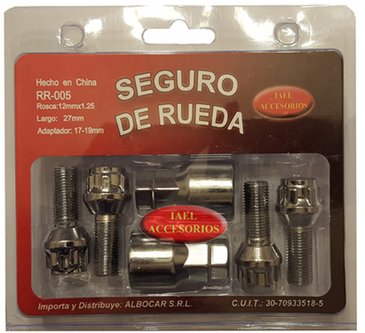 JGO. SEGURO RUEDA CROMADO 4 BULONES, CON 2 ADAPTADORES