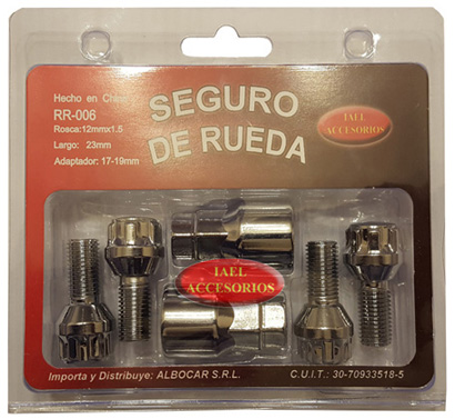 JGO. SEGURO RUEDA CROMADO 4 BULONES, CON 2 ADAPTADORES