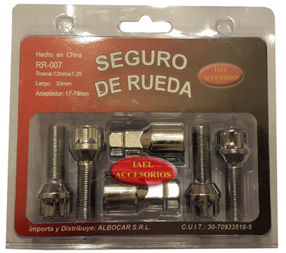 JGO. SEGURO RUEDA CROMADO 4 BULONES, CON 2 ADAPTADORES