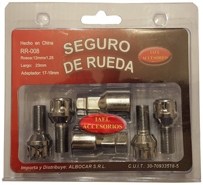 JGO. SEGURO RUEDA CROMADO 4 BULONES, CON 2 ADAPTADORES